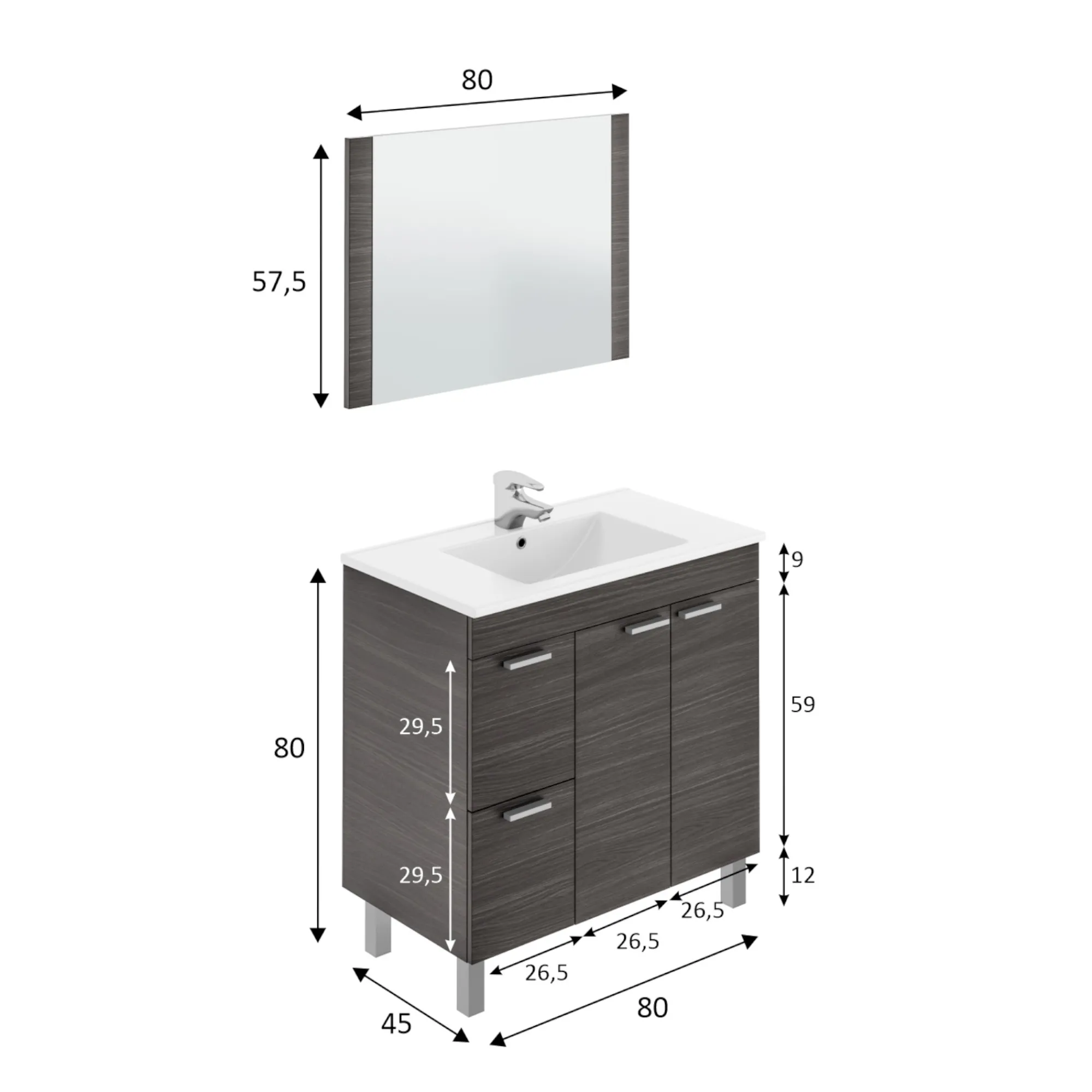 Mobile sottolavabo Dgabett, 80x45h80 cm,<Dmora Outlet