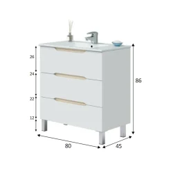 Mobile sottolavabo Dianmu, 80x45 h86 cm, Bianco lucido e Rovere<Dmora Online