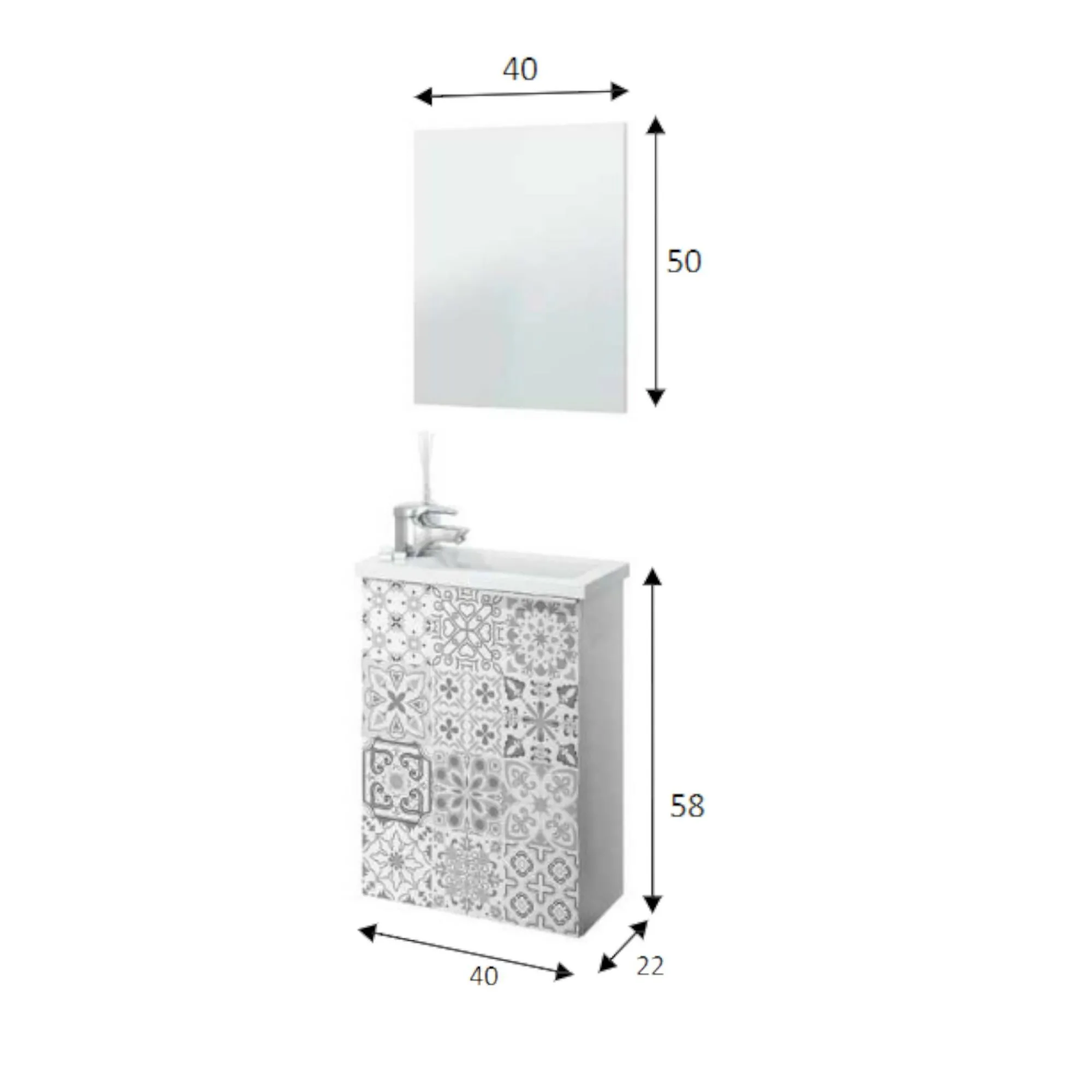 Mobile sottolavabo Dlott, 40x22h58 cm, Bianco lucido e Cemento<Dmora Hot