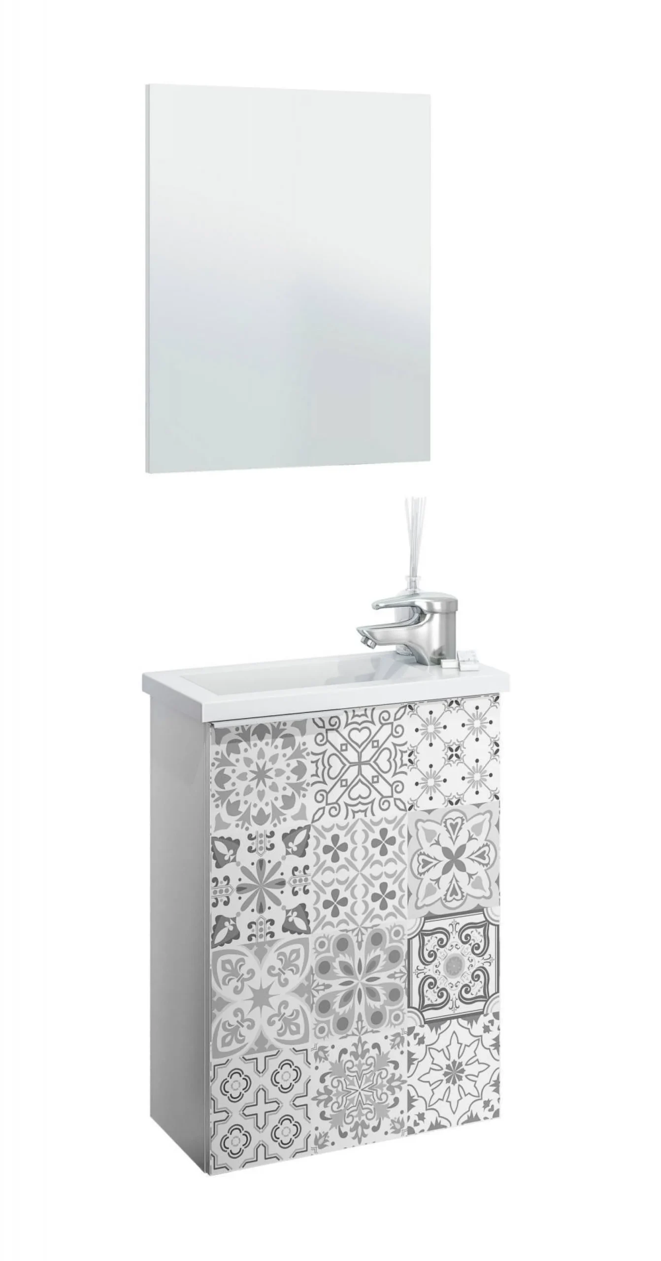 Mobile sottolavabo Dlott, 40x22h58 cm, Bianco lucido e Cemento<Dmora Hot