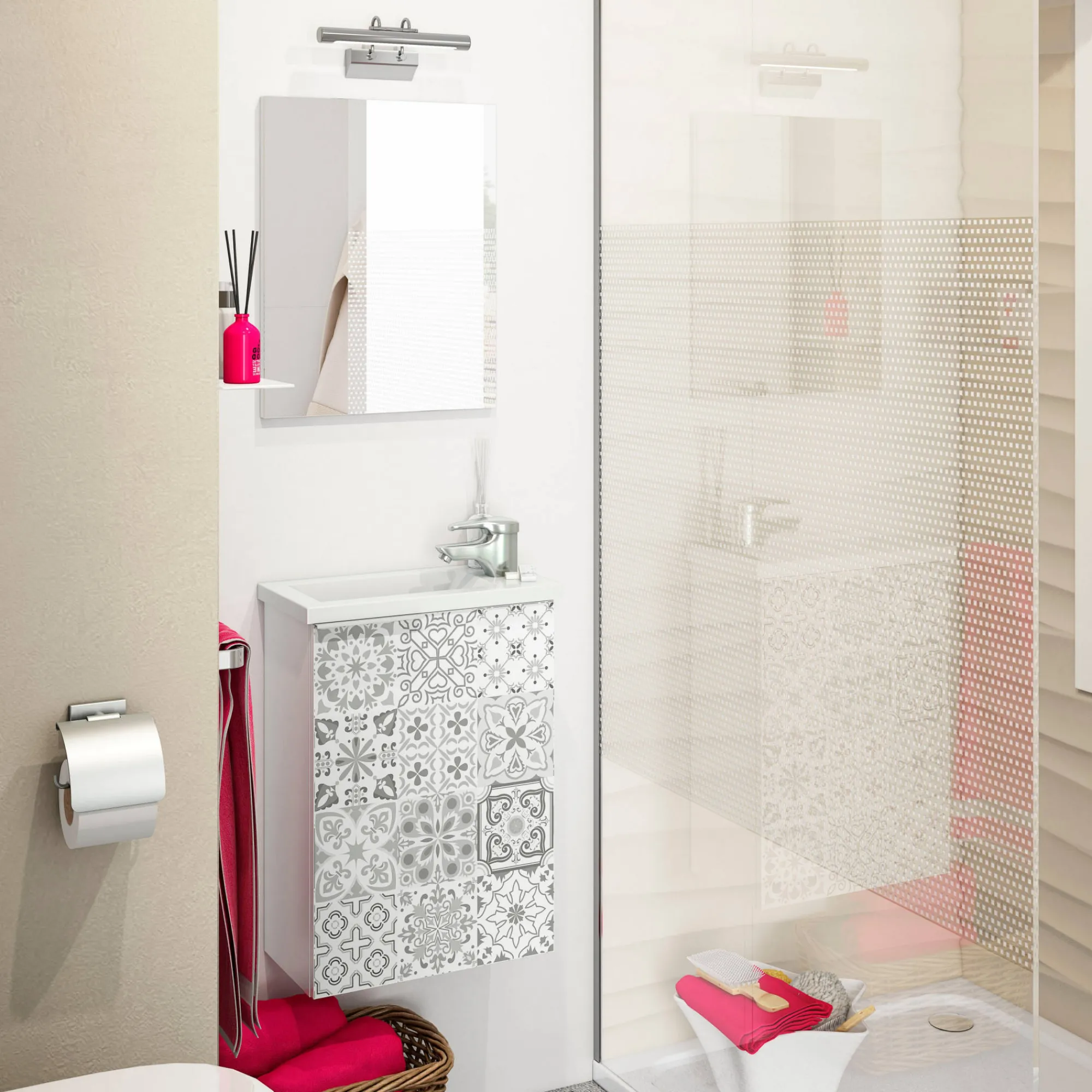 Mobile sottolavabo Dlott, 40x22h58 cm, Bianco lucido e Cemento<Dmora Hot