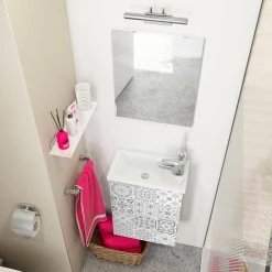 Mobile sottolavabo Dlott, 40x22h58 cm, Bianco lucido e Cemento<Dmora Hot