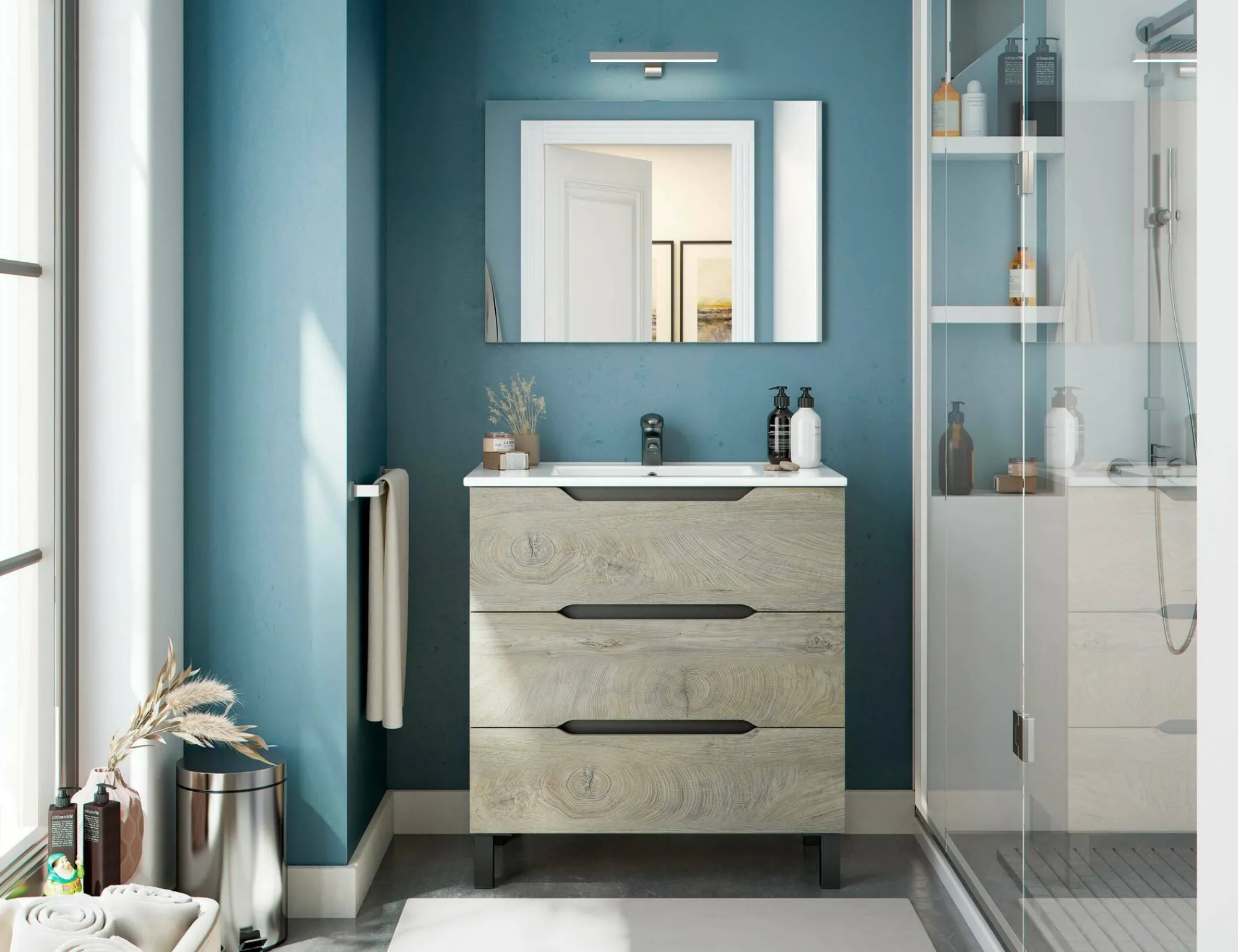 Mobile sottolavabo Dzerbi, 80x45 h86 cm, Antracite e Rovere<Dmora Cheap