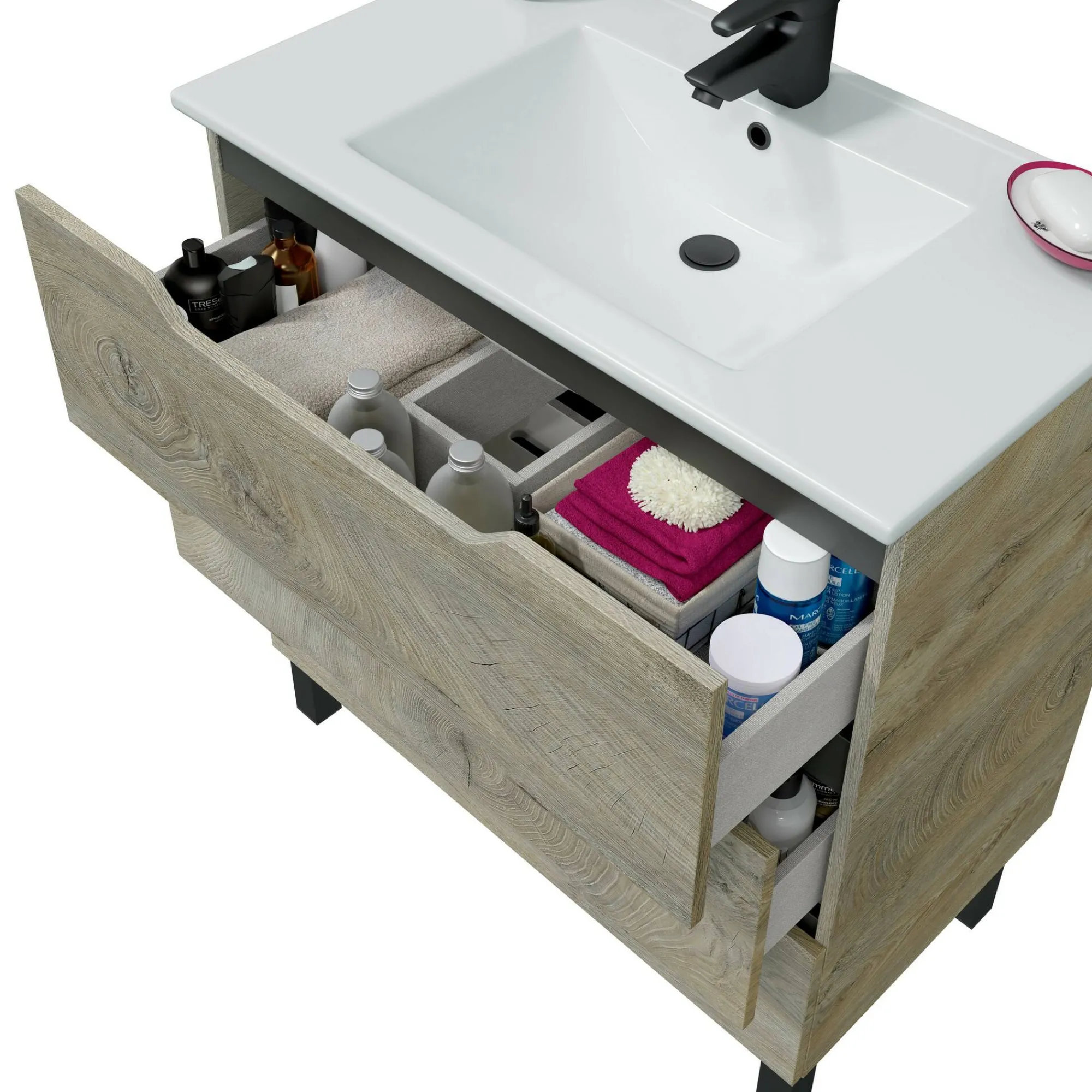 Mobile sottolavabo Dzerbi, 80x45 h86 cm, Antracite e Rovere<Dmora Cheap