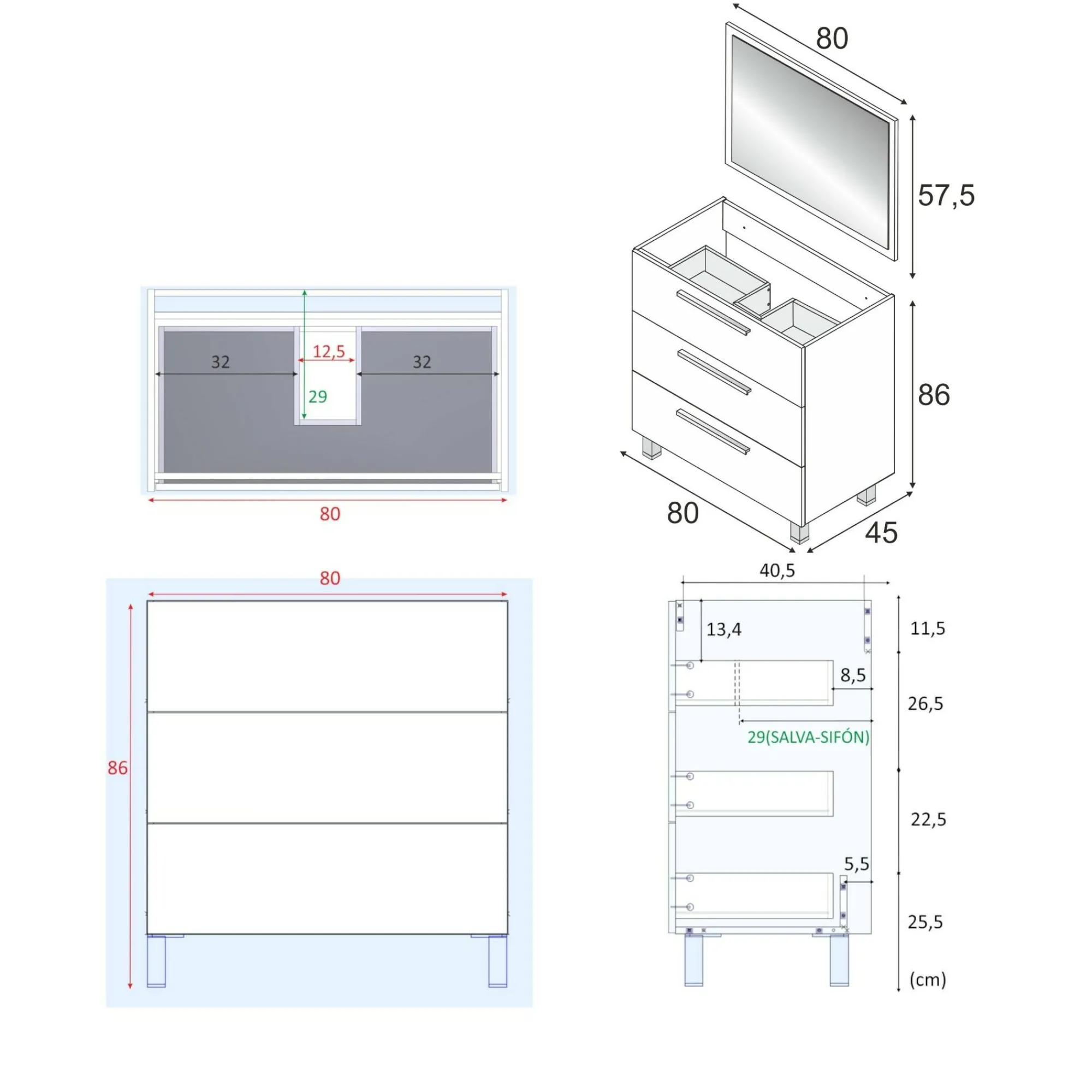 Mobile sottolavabo Elleboro, 80x45h86 cm,<Dmora Best