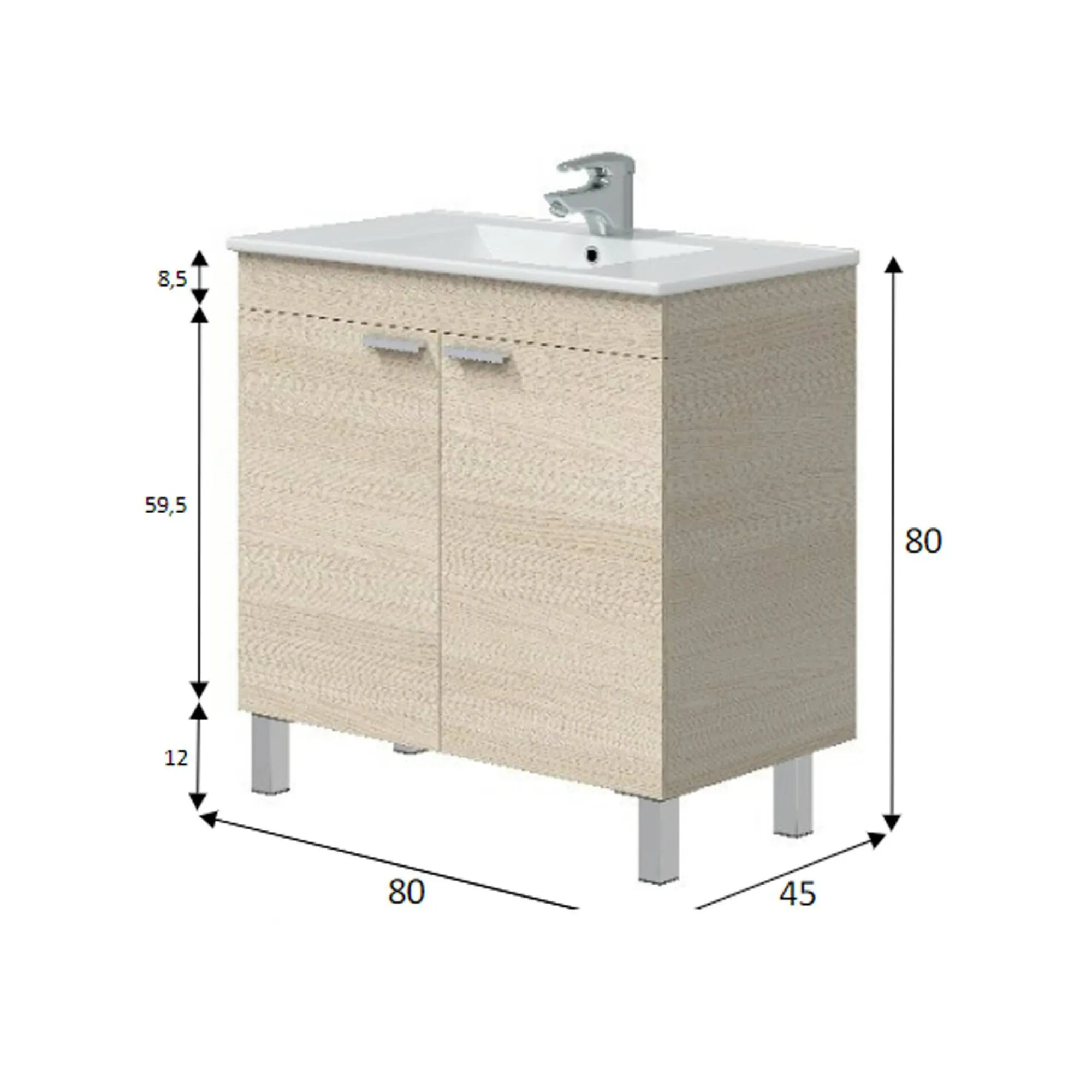 Mobile sottolavabo Florante, 80x45 h80 cm,<Dmora Clearance