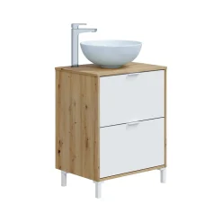 Mobile sottolavabo Lisbona, 61x46 h79 cm, Rovere Nodi e Bianco lucido<Dmora Sale