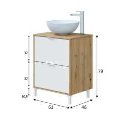 Mobile sottolavabo Lisbona, 61x46 h79 cm, Rovere Nodi e Bianco lucido<Dmora Sale