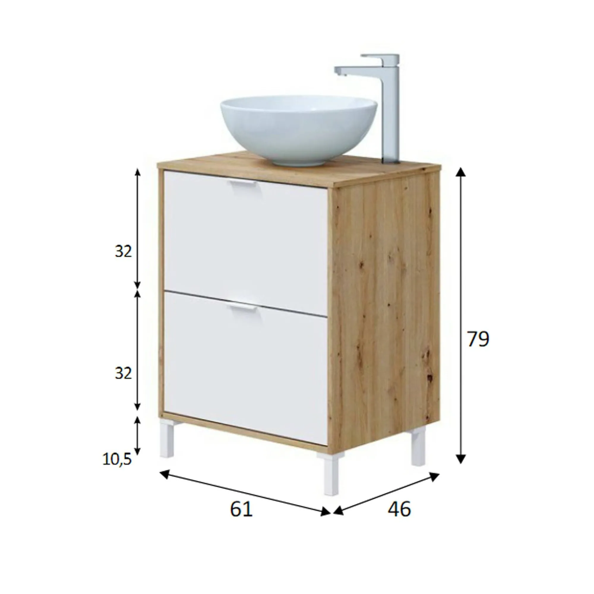 Mobile sottolavabo Lisbona, 61x46 h79 cm, Rovere Nodi e Bianco lucido<Dmora Sale
