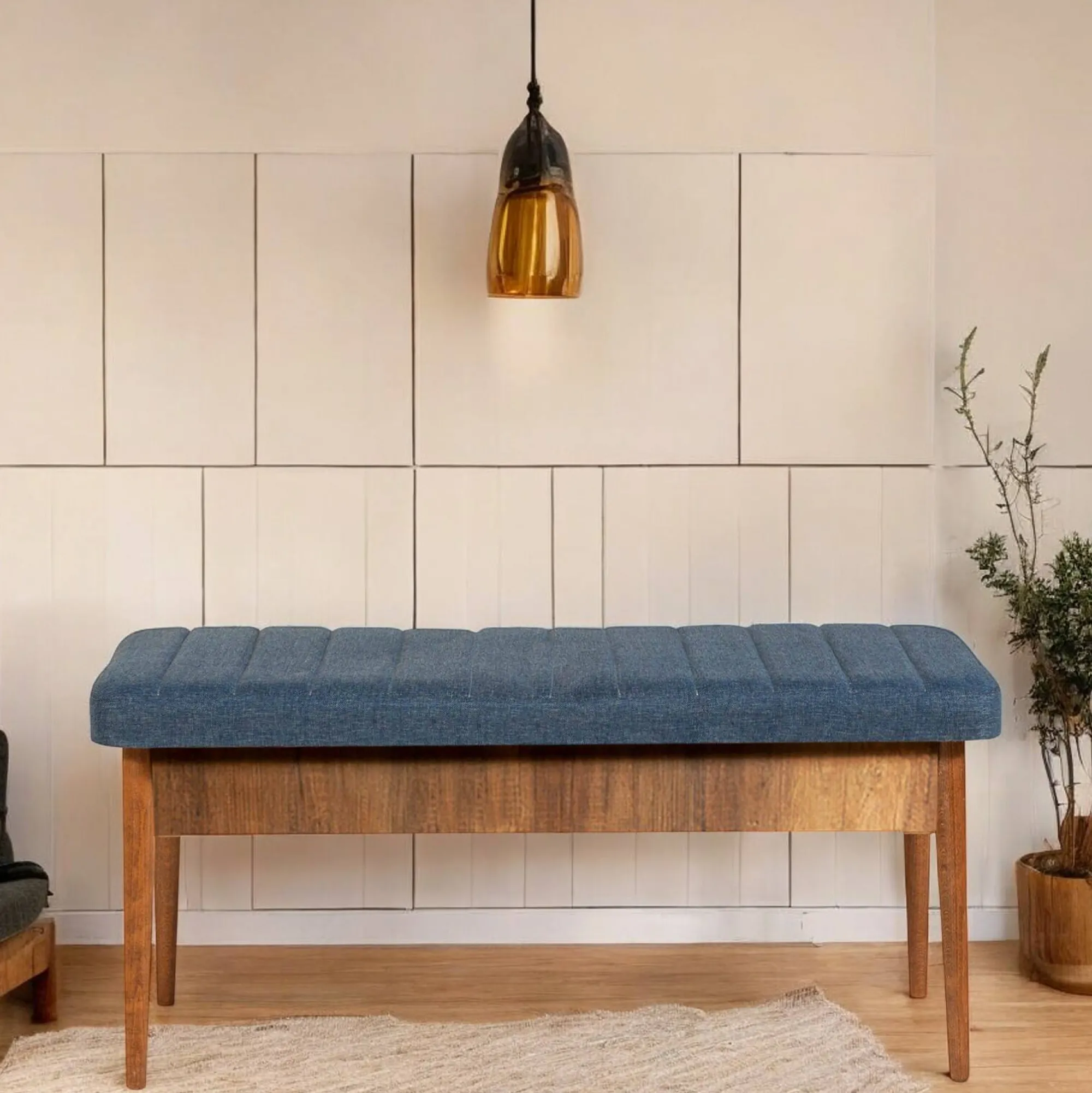 Panca Barthelemy, 110x40 h48 cm, Noce e Blu<Dmora Best