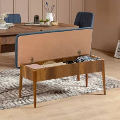 Panca Barthelemy, 110x40 h48 cm, Noce e Blu<Dmora Best
