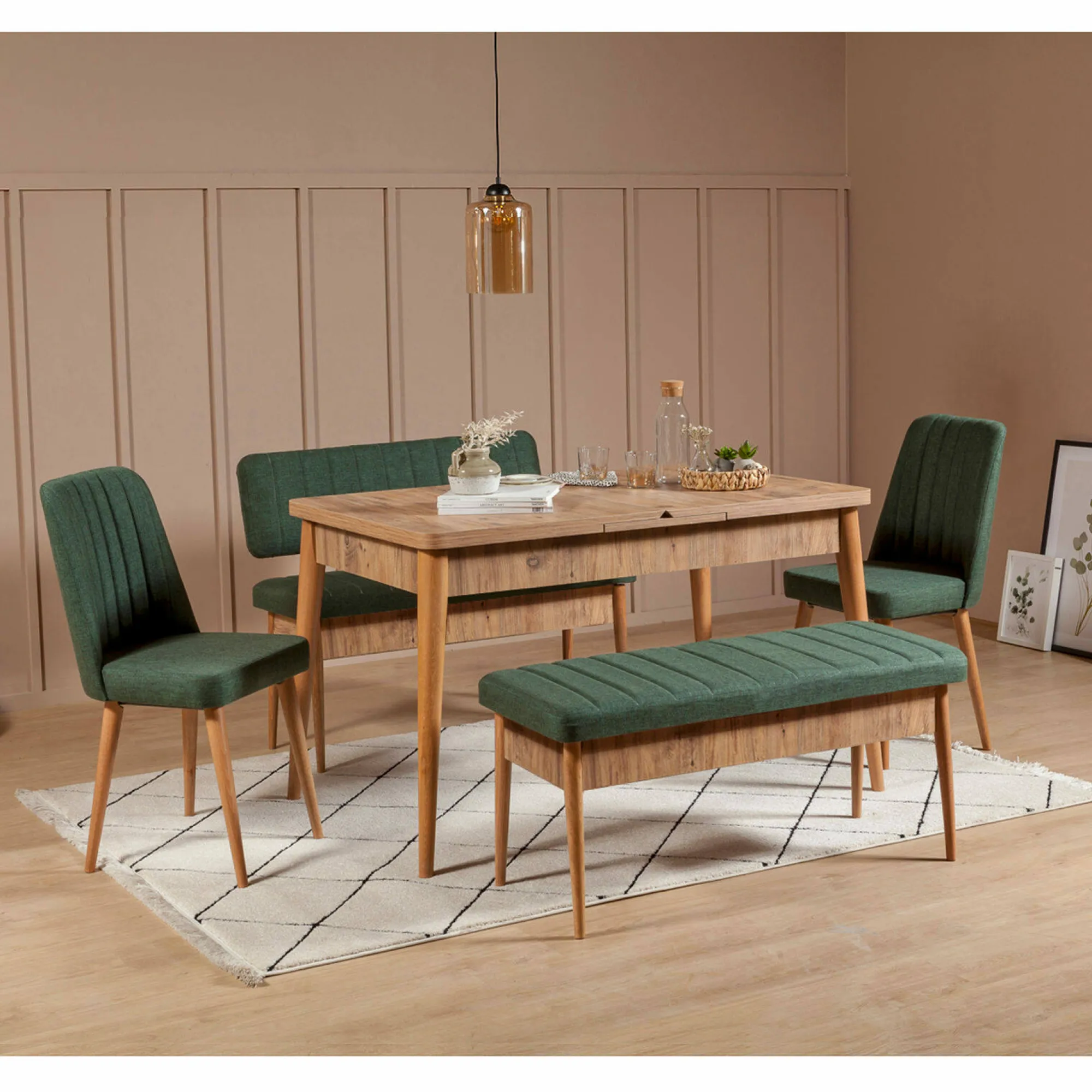 Panca Barthelemy, 110x40 h85 cm, Quercia e Verde<Dmora Hot
