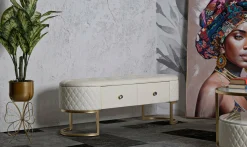 Panca Golfo, 120x40 h43 cm, Bianco e Oro<Dmora Cheap