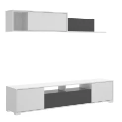 Parete attrezzata Abbete, 200x41h180 cm, Bianco e Antracite<Dmora New