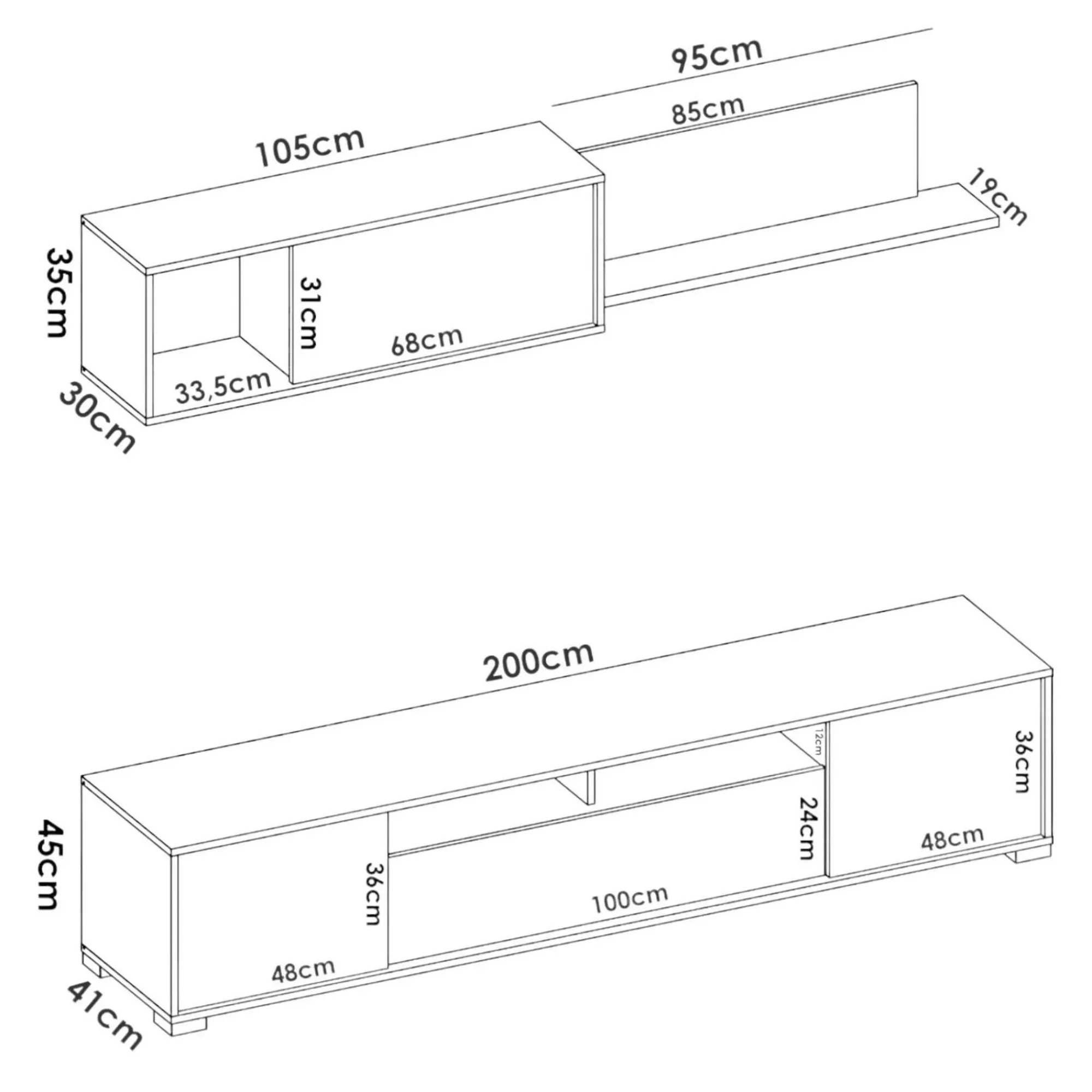 Parete attrezzata Abbete, 200x41h180 cm, Bianco e Antracite<Dmora New