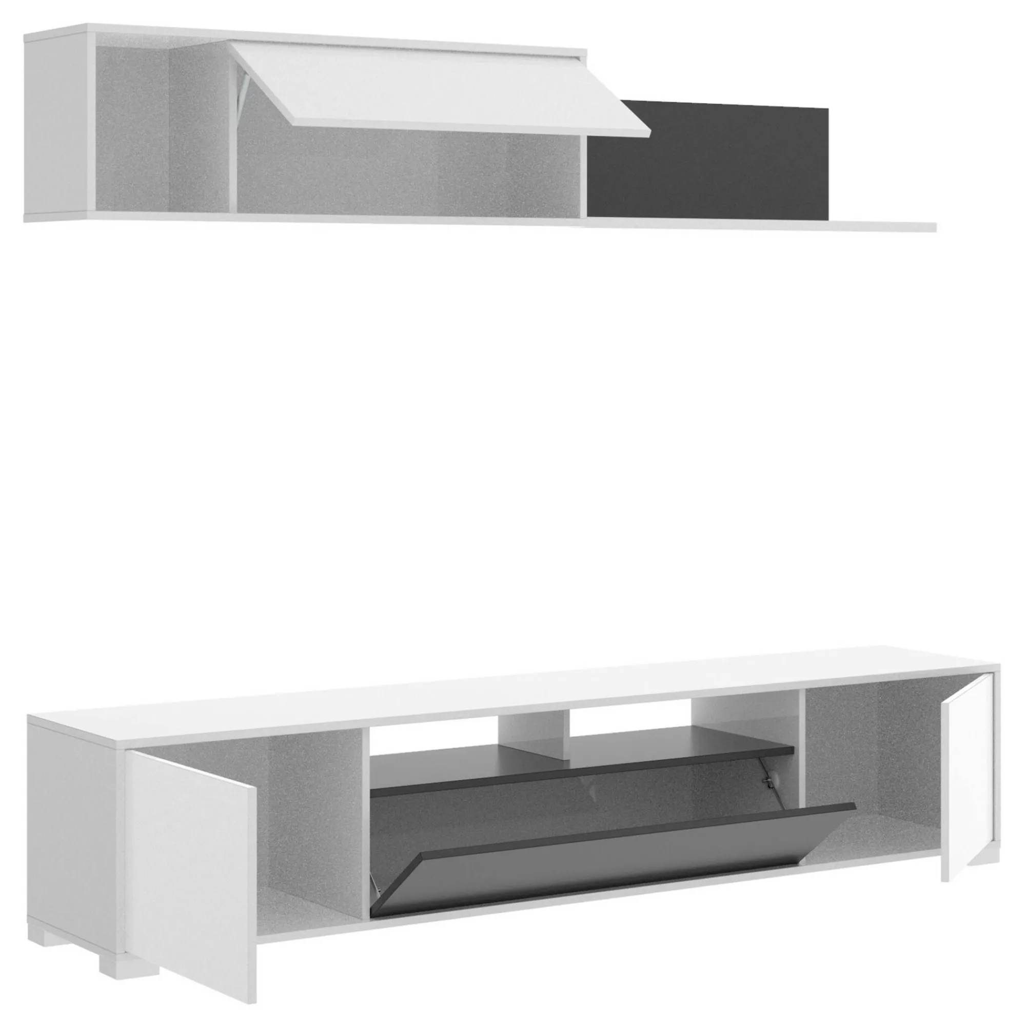 Parete attrezzata Abbete, 200x41h180 cm, Bianco e Antracite<Dmora New