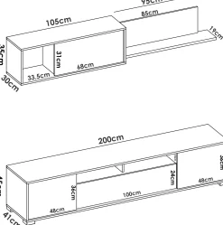 Parete attrezzata Abbete, 200x41h180 cm, Rovere e Bianco<Dmora Store