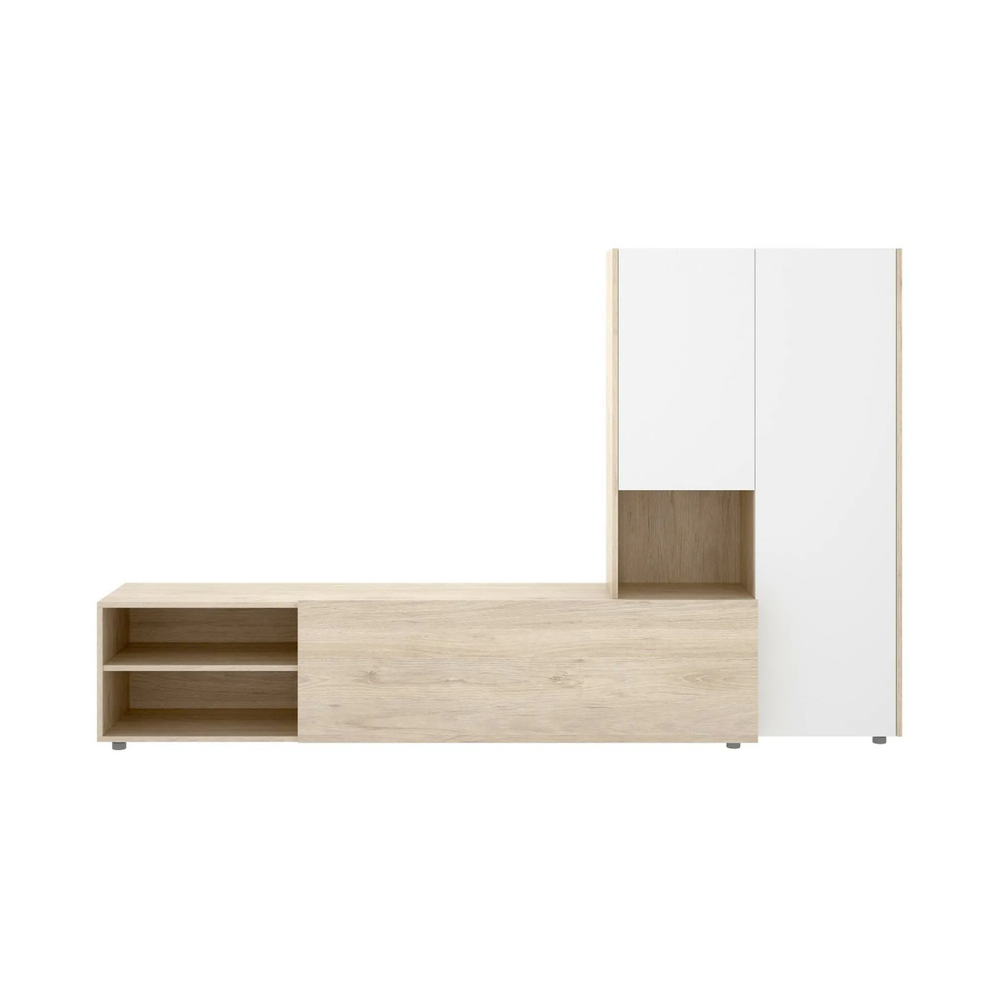 Parete attrezzata Abrino, 227x40 h141 cm, Bianco e Rovere<Dmora Best Sale
