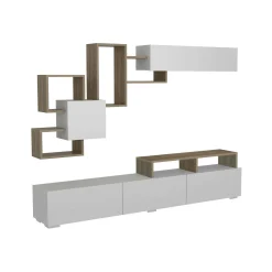 Parete attrezzata Acquifero, 210x37h47 cm, Bianco e Noce<Dmora Sale