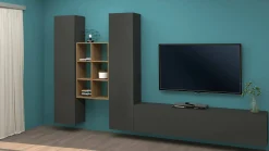 Parete attrezzata Acuto, cm 320x30h180, Antracite e Acero<Dmora Hot
