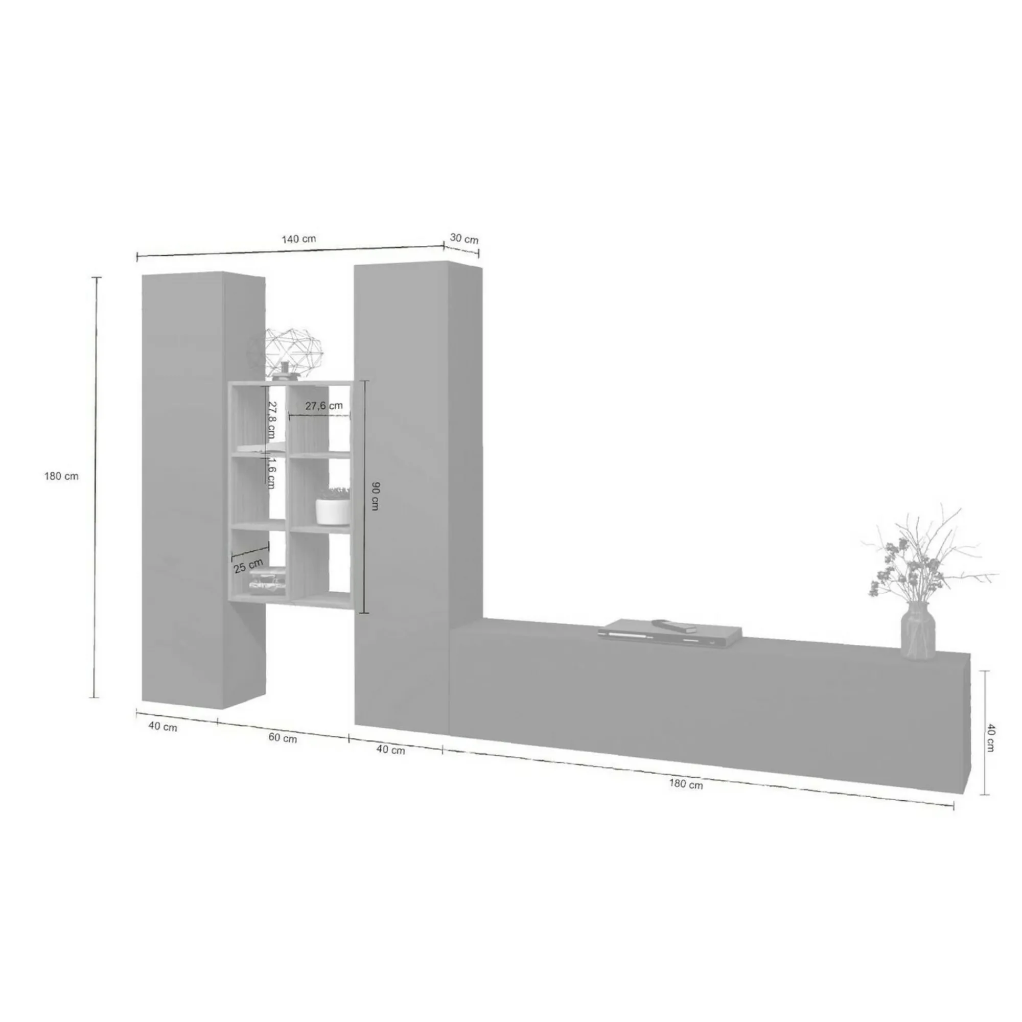 Parete attrezzata Acuto, cm 320x30h180, Antracite e Acero<Dmora Hot