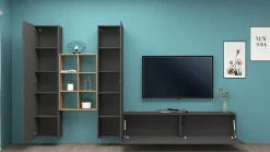 Parete attrezzata Acuto, cm 320x30h180, Antracite e Acero<Dmora Hot