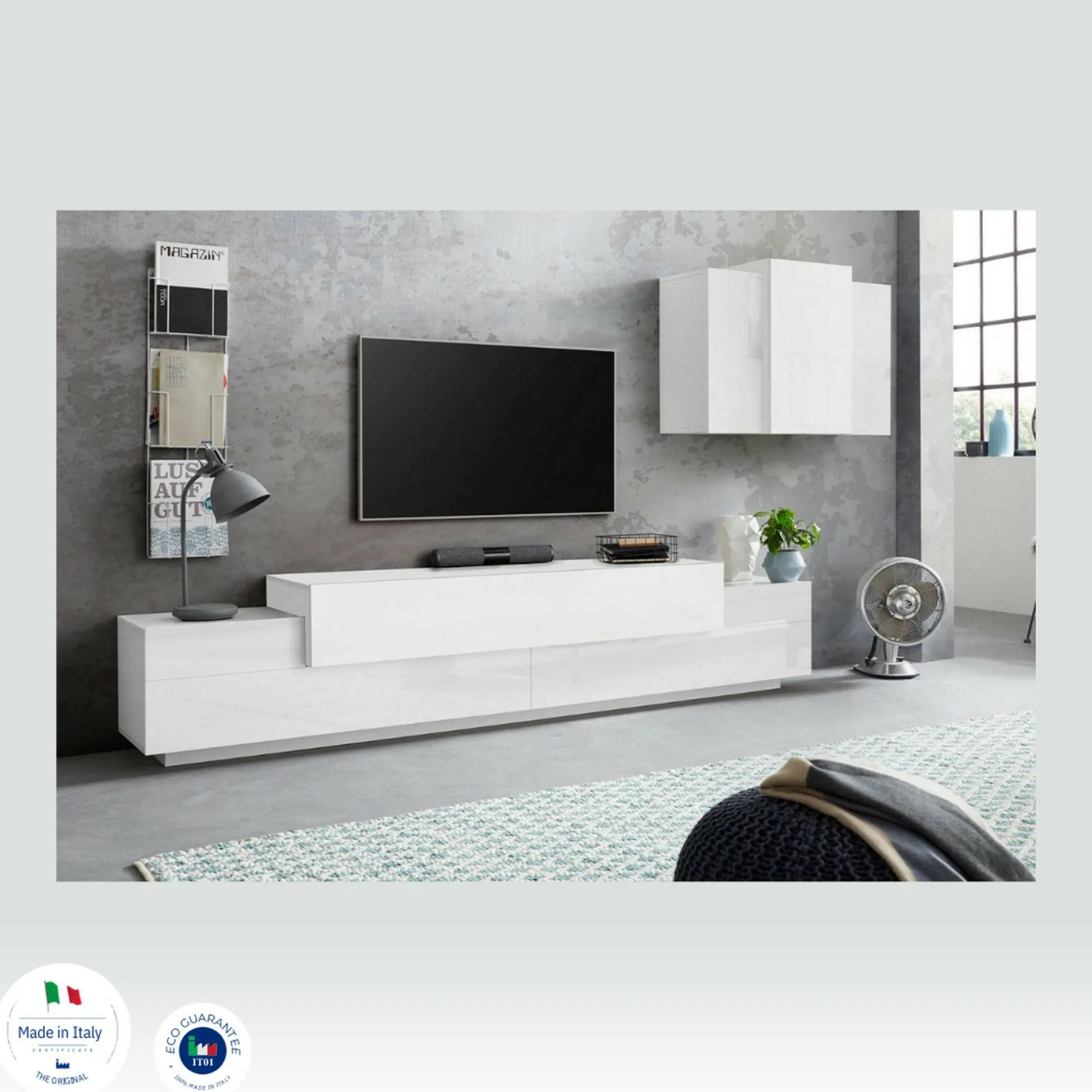 Parete attrezzata Alaskino, cm 240x45h180,<Dmora Best Sale