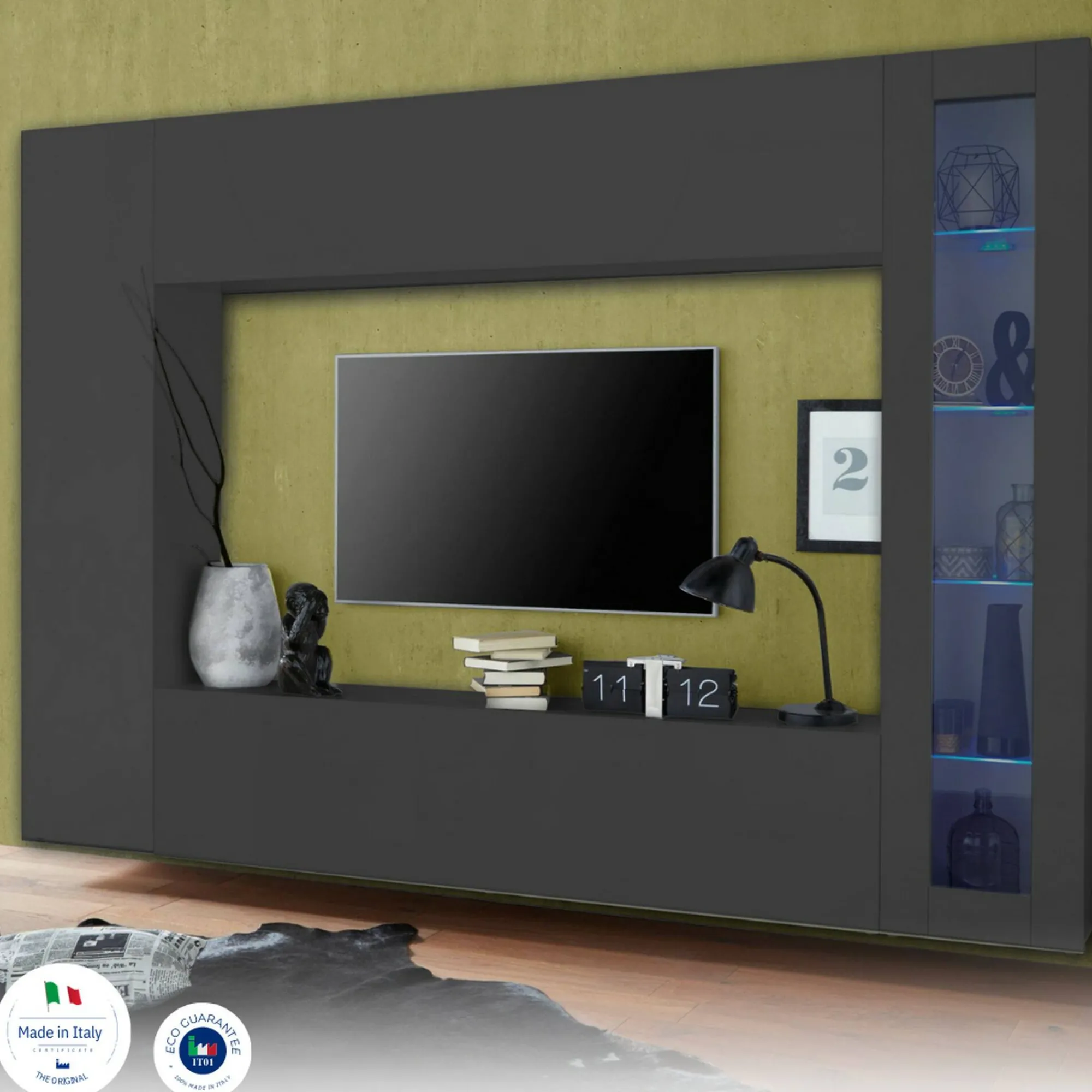 Parete attrezzata Alatri, cm 260x30h180,<Dmora Cheap