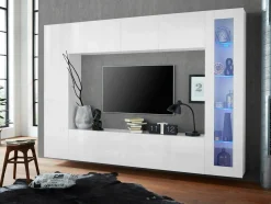 Parete attrezzata Amel, , con luce LED blu ed una vetrina<Dmora Online