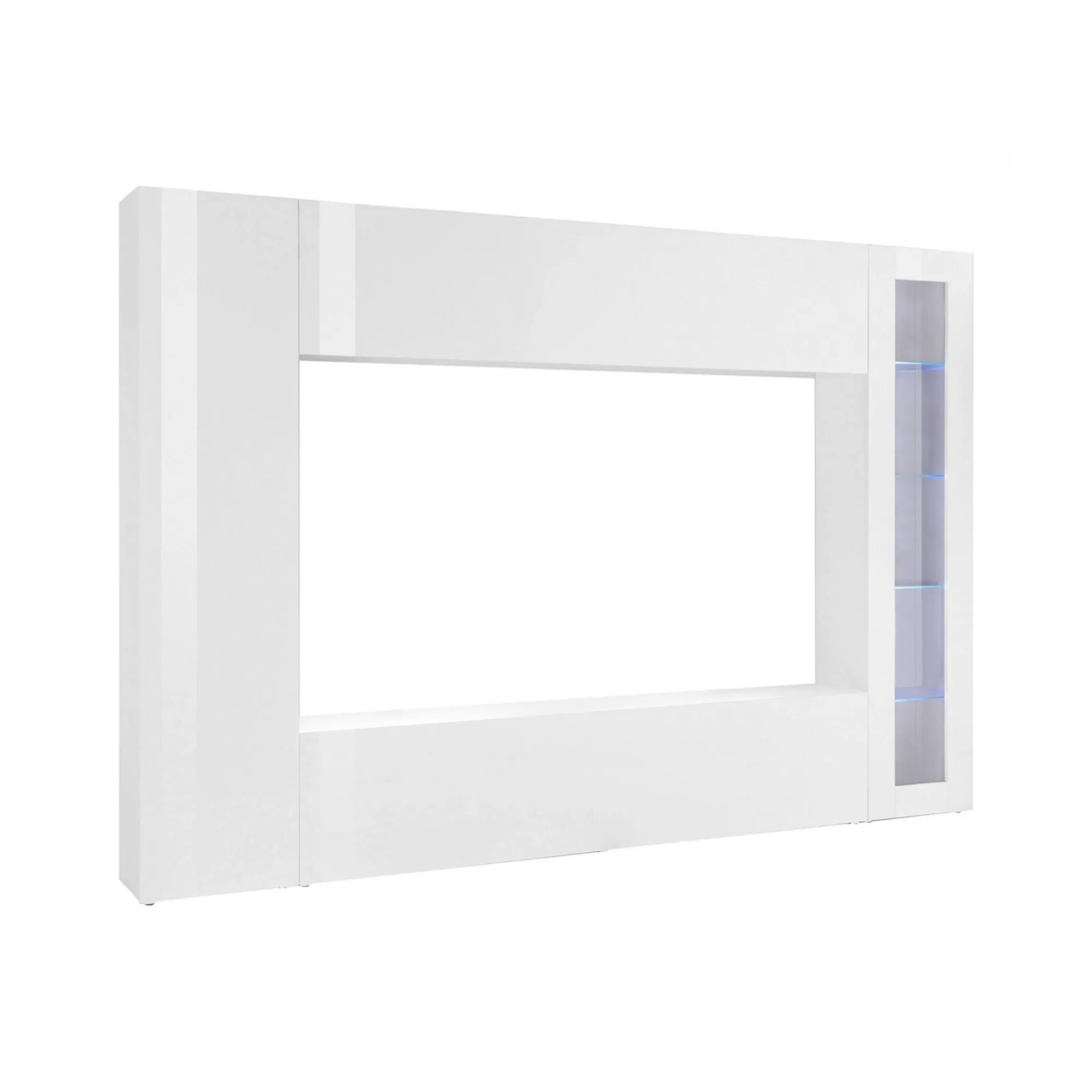 Parete attrezzata Amel, , con luce LED blu ed una vetrina<Dmora Online