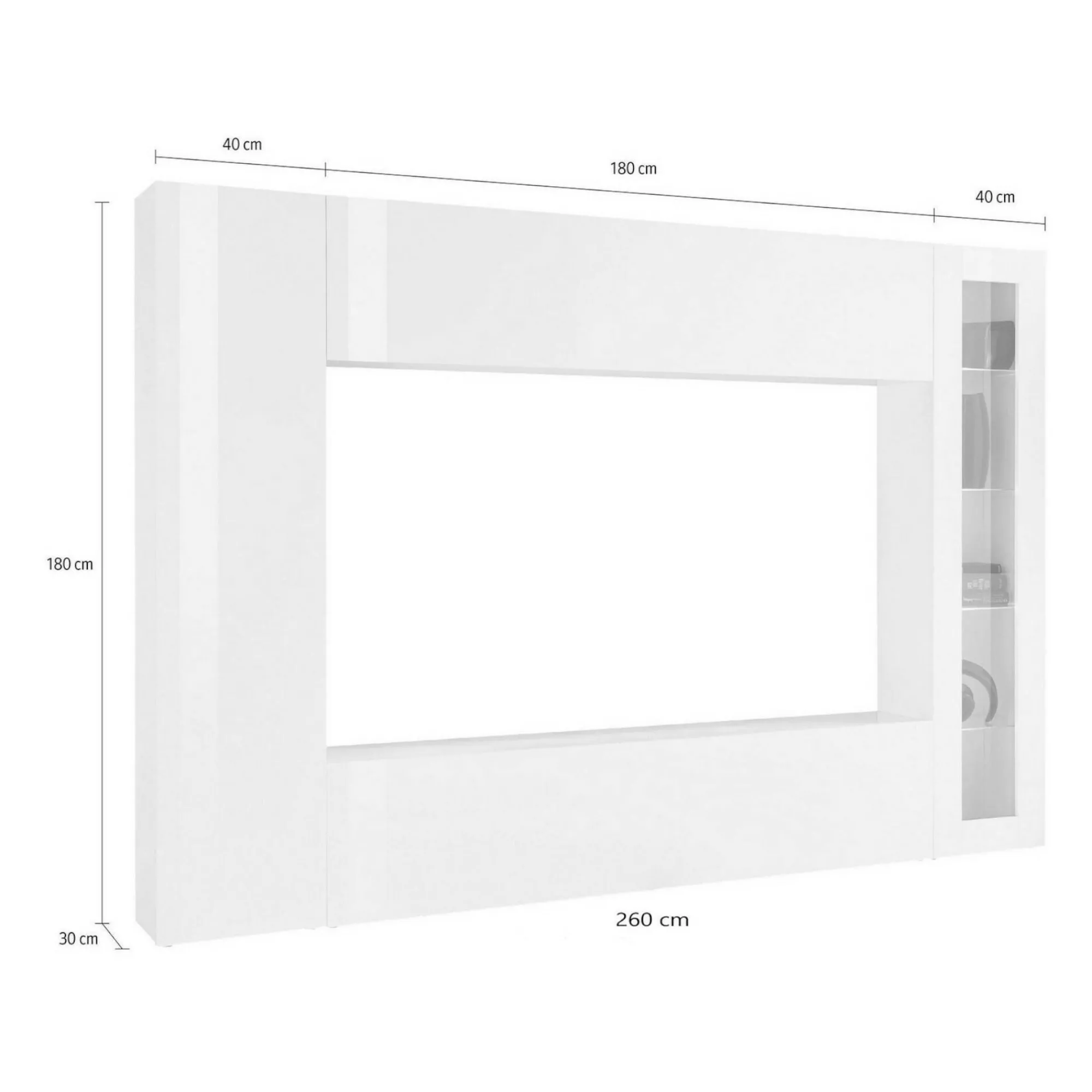 Parete attrezzata Amel, , con luce LED blu ed una vetrina<Dmora Online