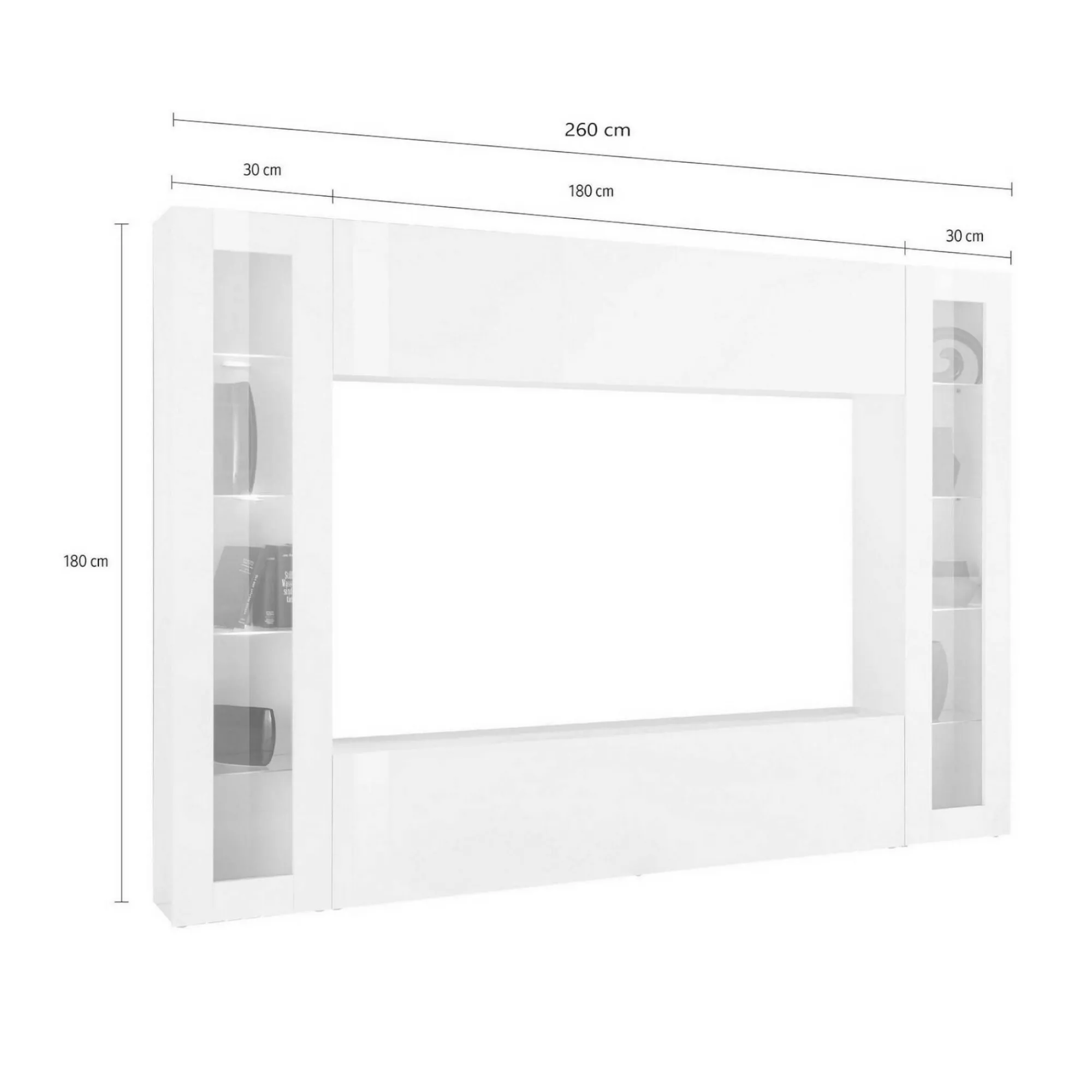 Parete attrezzata Amel, , con luce LED blu e due vetrine<Dmora Store