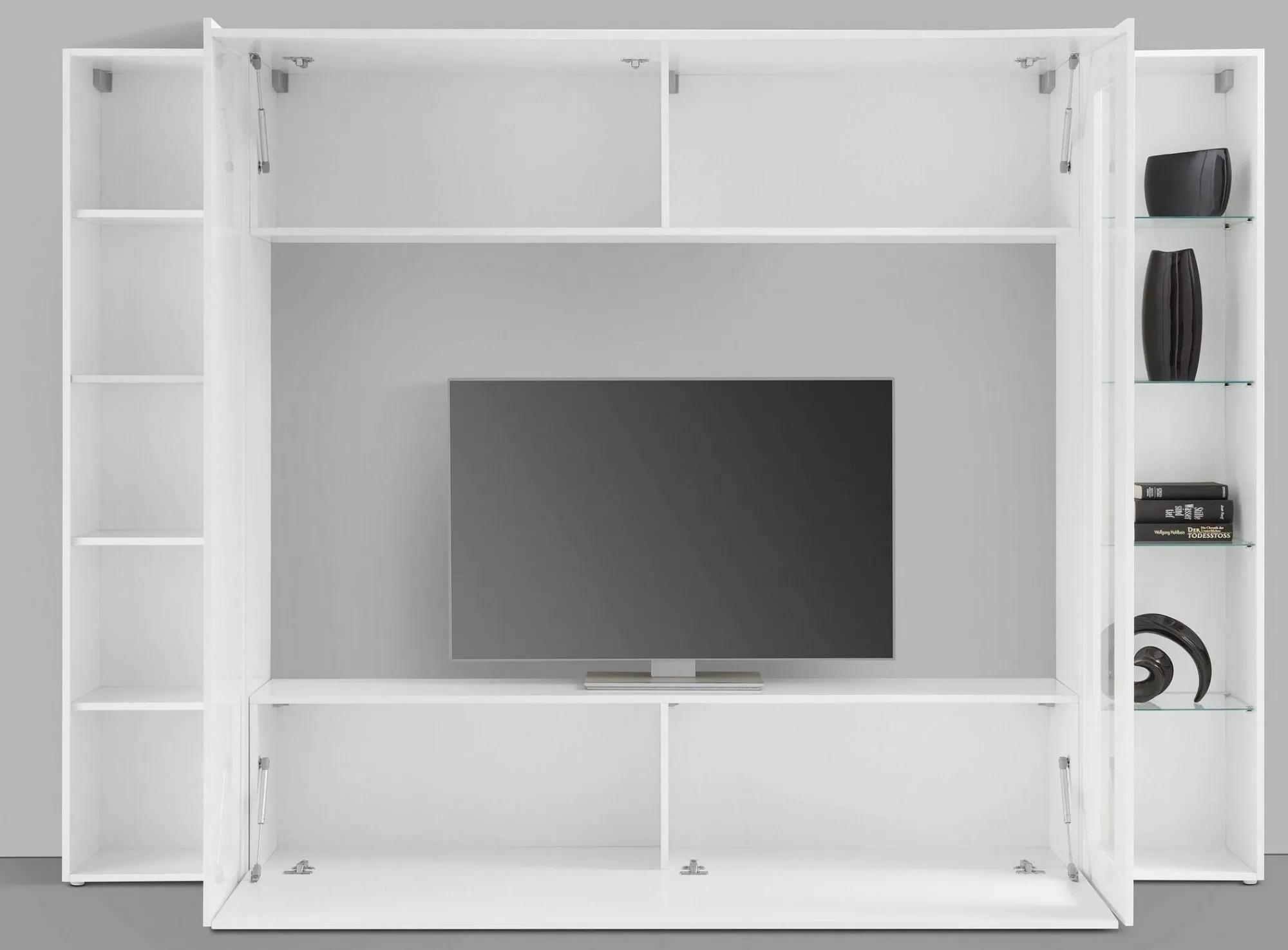 Parete attrezzata Amel, , con luce LED blu ed una vetrina<Dmora Online