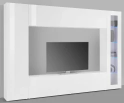 Parete attrezzata Amel, , con luce LED blu ed una vetrina<Dmora Online