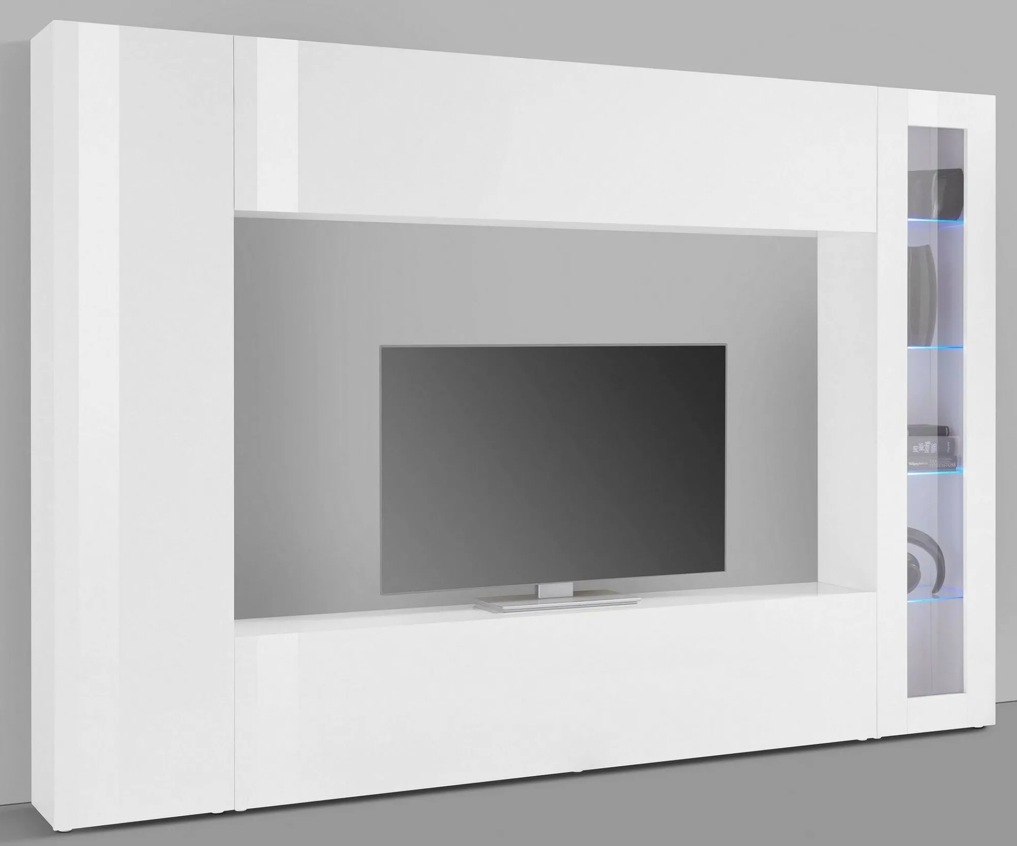 Parete attrezzata Amel, , con luce LED blu ed una vetrina<Dmora Online