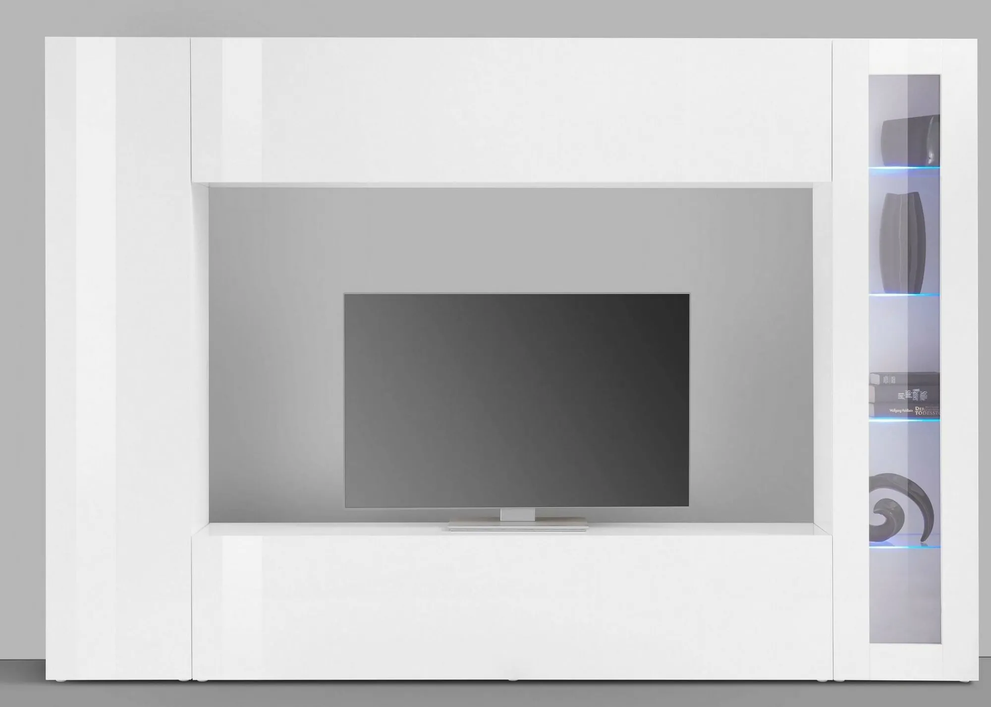 Parete attrezzata Amel, , con luce LED blu ed una vetrina<Dmora Online