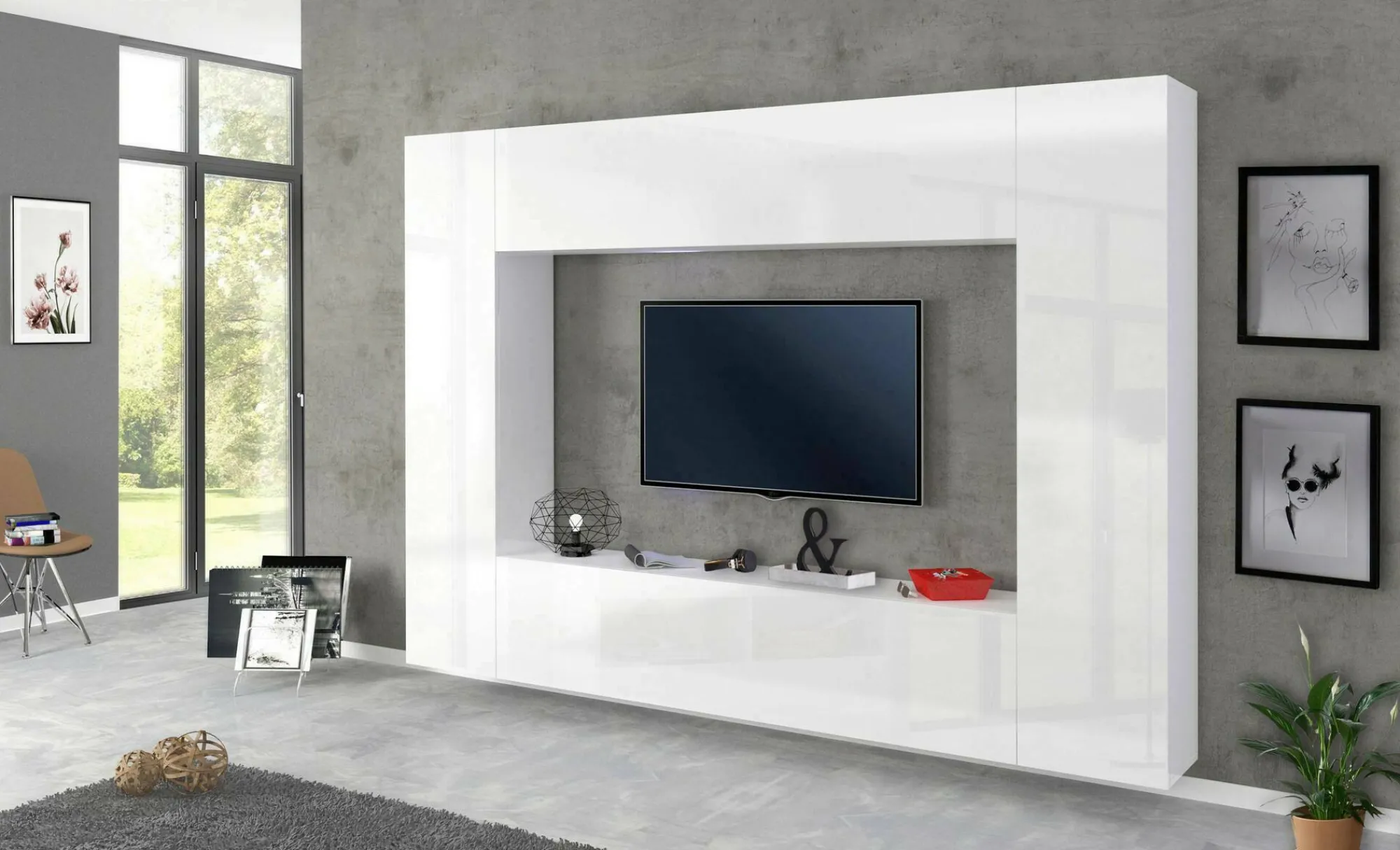 Parete attrezzata Amel, cm 260x30h180,<Dmora Online
