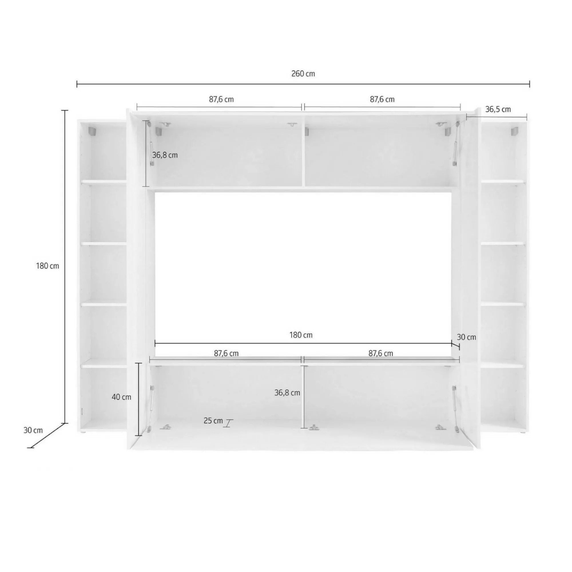 Parete attrezzata Amel, cm 260x30h180,<Dmora Discount