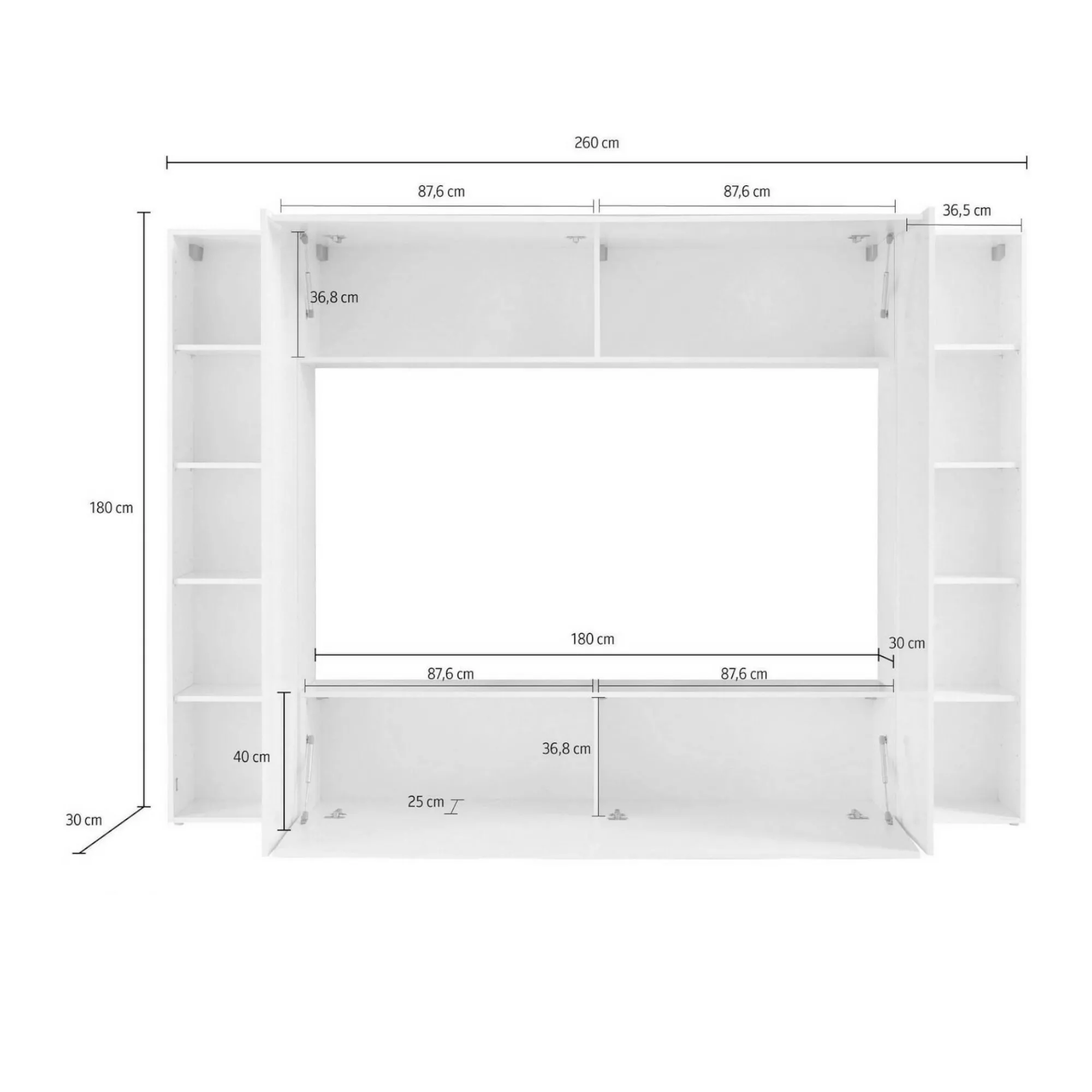 Parete attrezzata Amel, cm 260x30h180,<Dmora Online