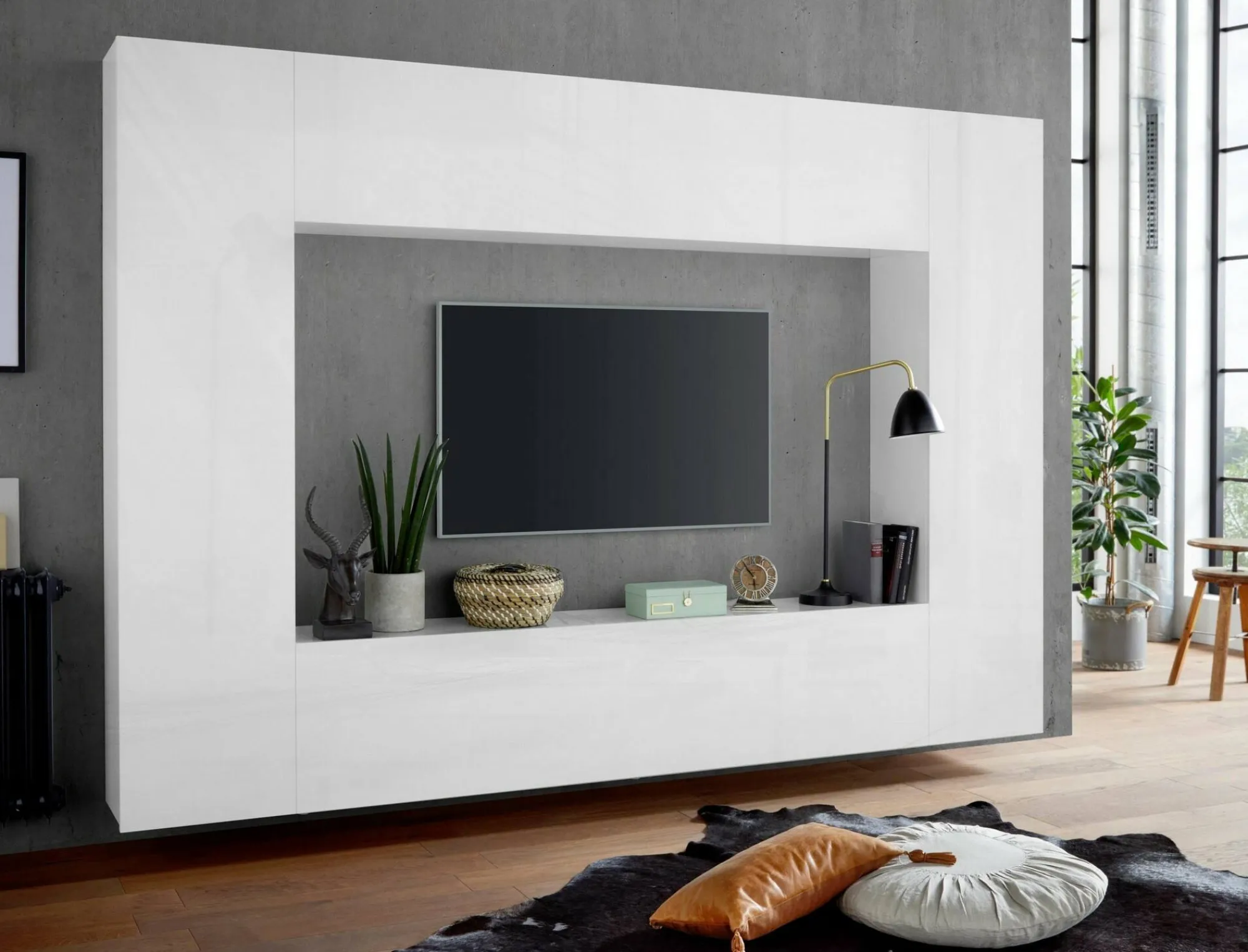 Parete attrezzata Amel, cm 260x30h180,<Dmora Online