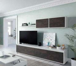 Parete attrezzata Amir, 200x41h43 cm, Bianco e Ossido<Dmora Cheap