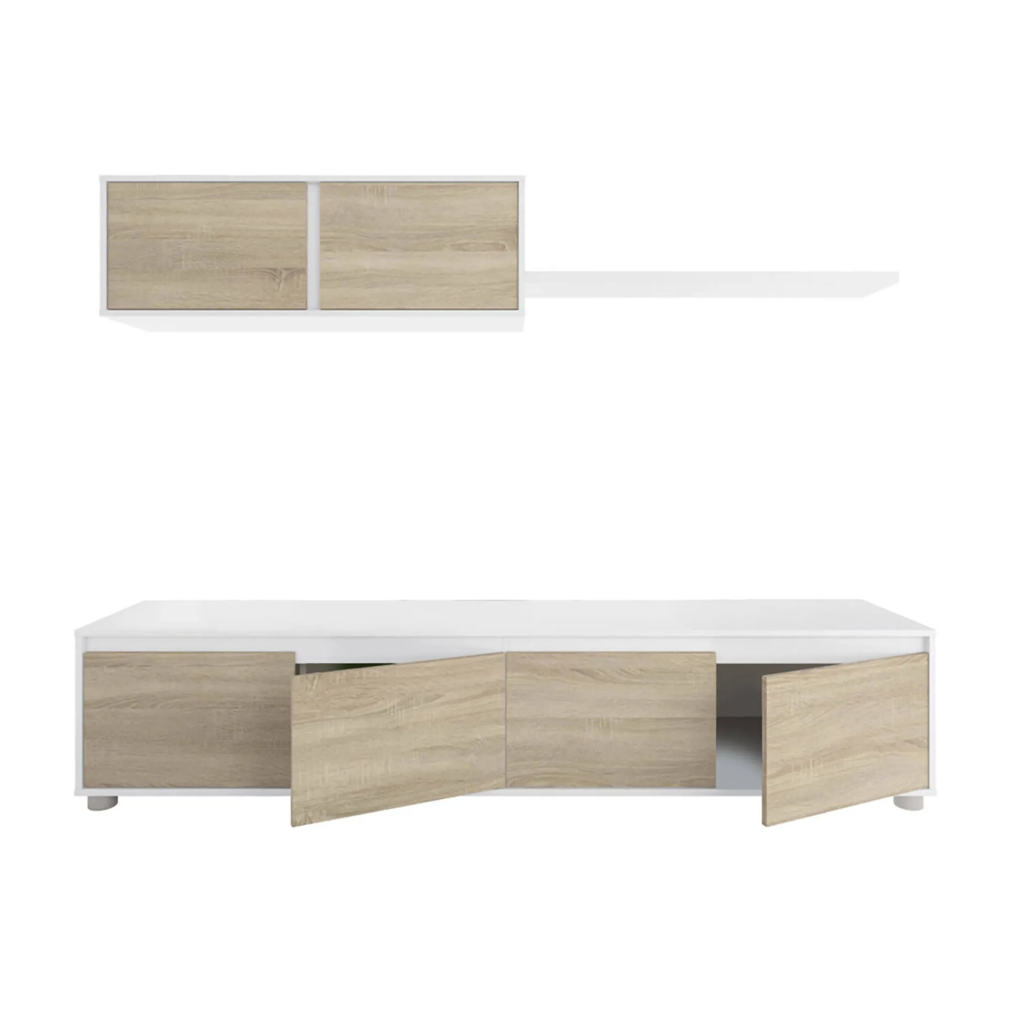 Parete attrezzata Amir, 200x41h43 cm, Bianco e Rovere<Dmora Shop