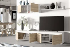 Parete attrezzata Amir, 200x41h43 cm, Bianco e Rovere<Dmora Shop