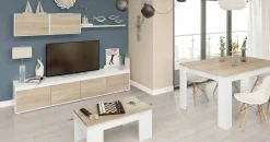 Parete attrezzata Amir, 200x41h43 cm, Bianco e Rovere<Dmora Shop