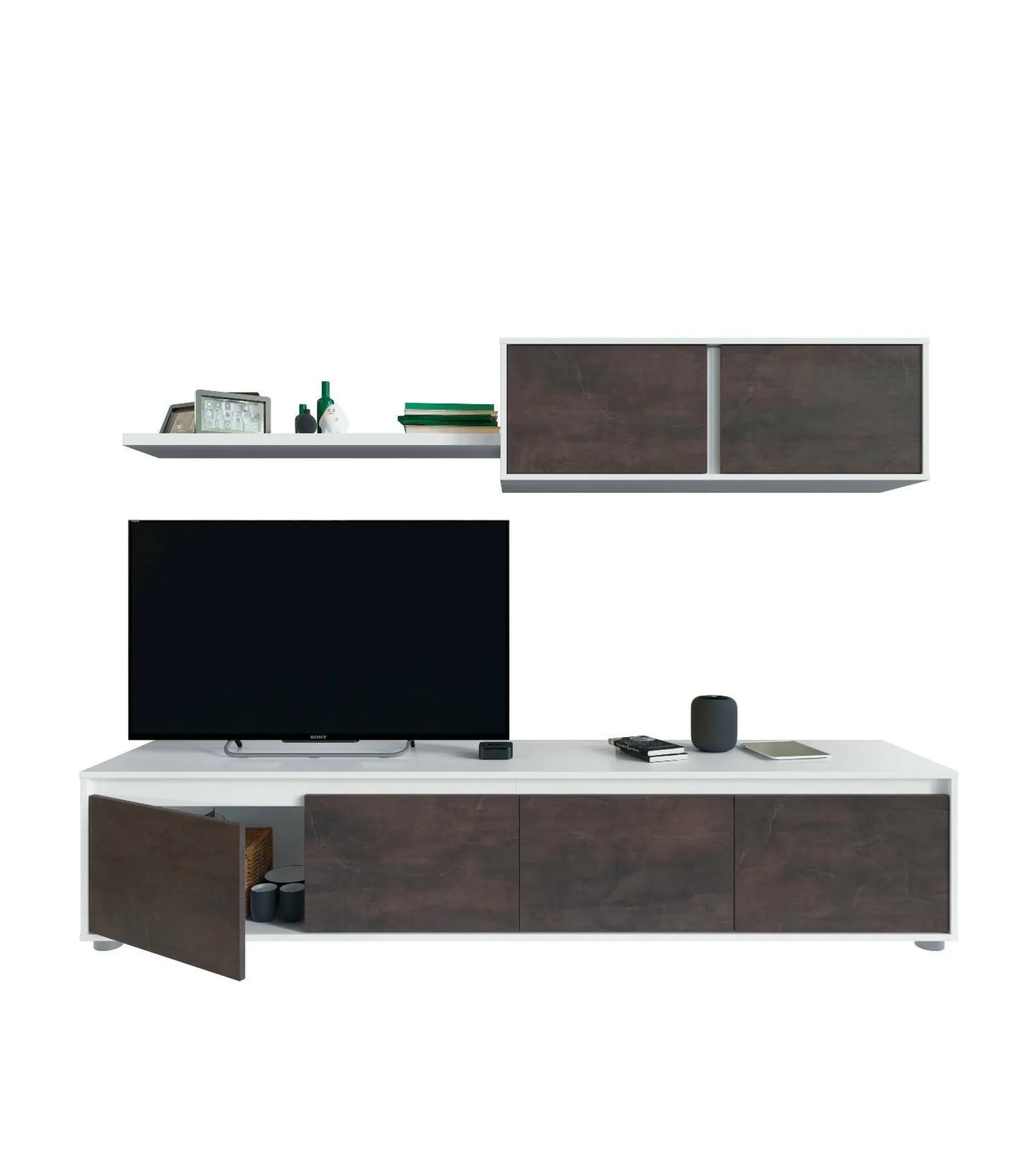 Parete attrezzata Amir, 200x41h43 cm, Bianco e Ossido<Dmora Cheap