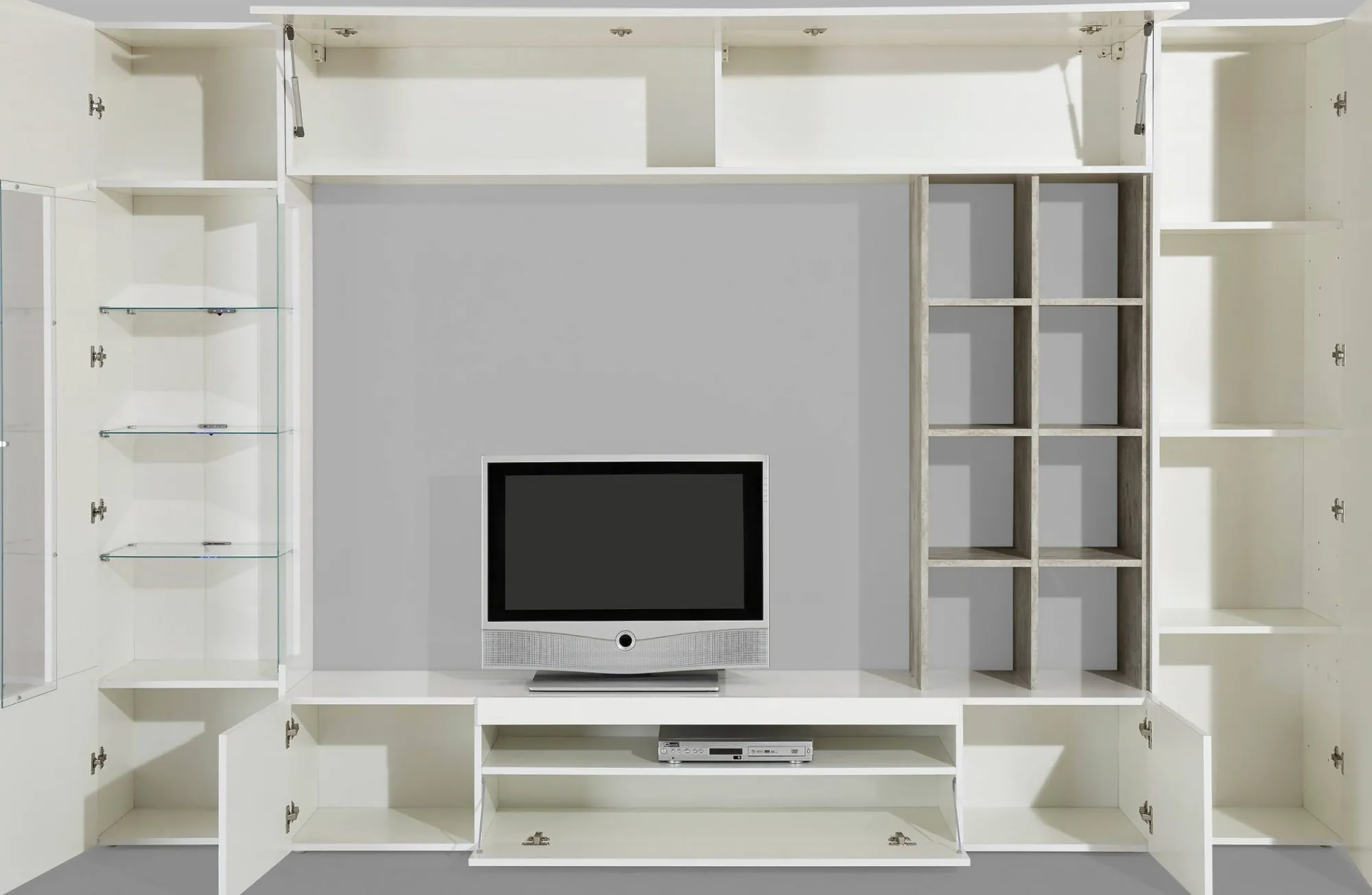 Parete attrezzata Andy, cm 290x40h192, Ardesia e Acero<Dmora Fashion