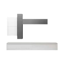 Parete attrezzata Anemolo, 276x40 h190 cm, Bianco lucido e Ardesia<Dmora Shop