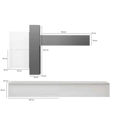 Parete attrezzata Anemolo, 276x40 h190 cm, Bianco lucido e Ardesia<Dmora Shop
