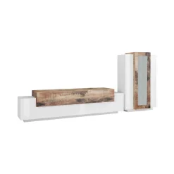 Parete attrezzata Anisia, cm 280x45h121, Bianco lucido e Acero<Dmora Best Sale