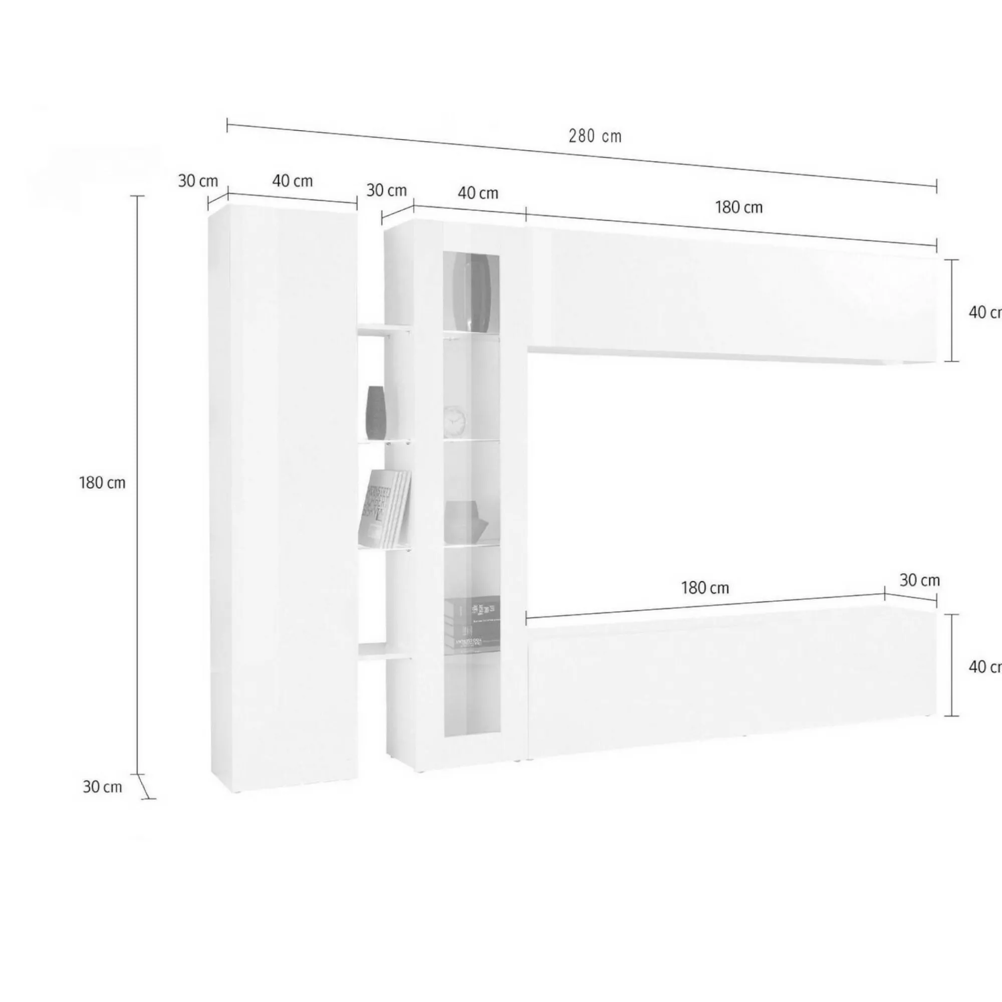 Parete attrezzata Annie, cm 280x30x180,<Dmora Cheap